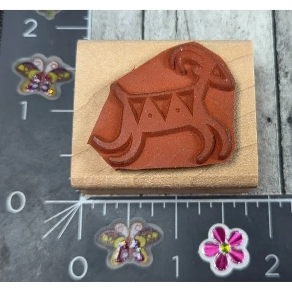 Stampin' Up! Running Animal Deer Goat Aztec Art Rubber Stamp Wood #D81